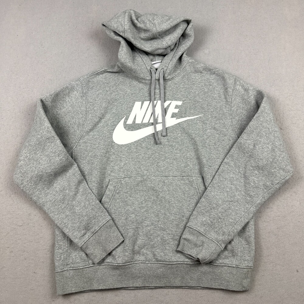 Nike Hoodie Men Medium Gray Pullover Fleece Swoosh Basketball Training M